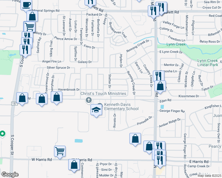 map of restaurants, bars, coffee shops, grocery stores, and more near 825 Ackers Drive in Arlington