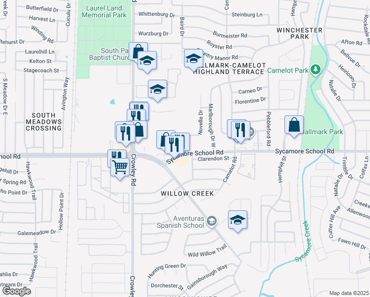 map of restaurants, bars, coffee shops, grocery stores, and more near 7803 Novella Drive in Fort Worth
