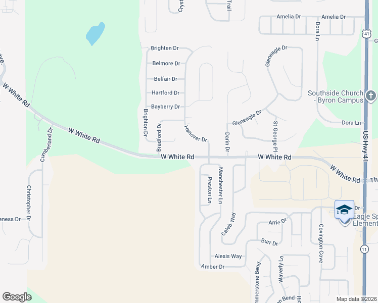 map of restaurants, bars, coffee shops, grocery stores, and more near 205 White Road in Byron