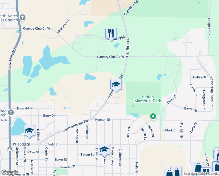 map of restaurants, bars, coffee shops, grocery stores, and more near 619 Germantown Road in Minden