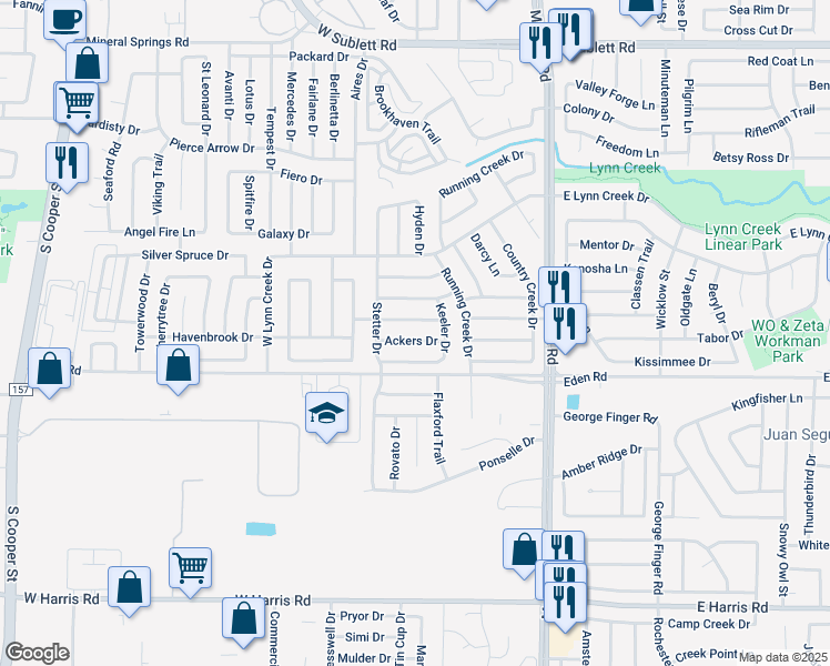 map of restaurants, bars, coffee shops, grocery stores, and more near 811 Ackers Drive in Arlington