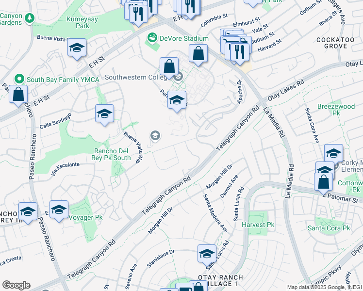 map of restaurants, bars, coffee shops, grocery stores, and more near 1045 Shepherds Knoll Place in Chula Vista