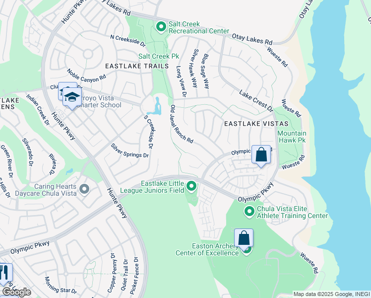 map of restaurants, bars, coffee shops, grocery stores, and more near 1443 Lost Creek Road in Chula Vista