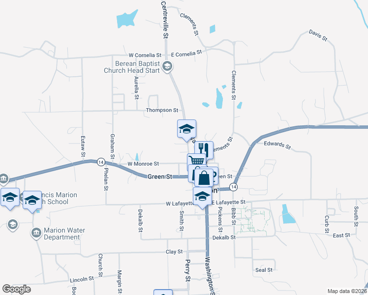 map of restaurants, bars, coffee shops, grocery stores, and more near 103 Centreville Street in Marion