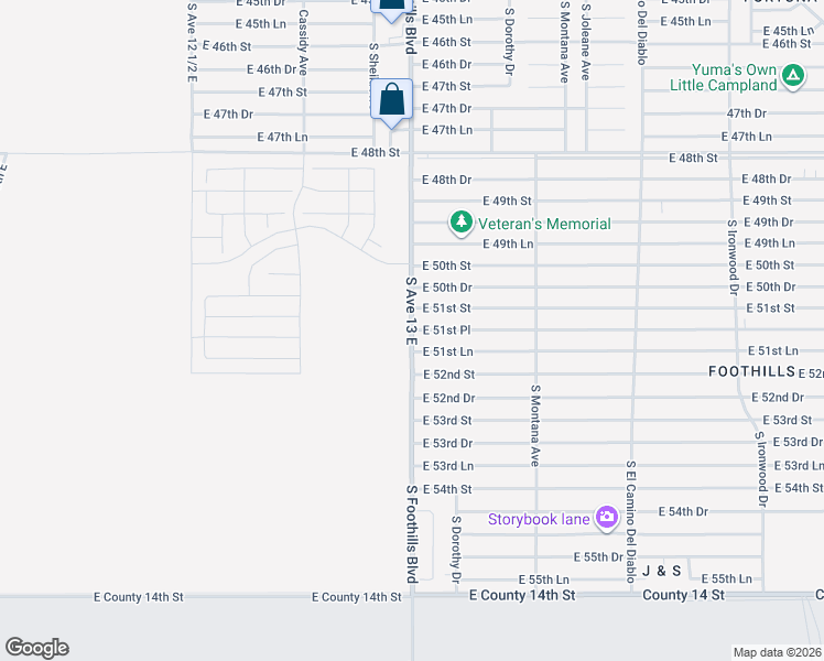 map of restaurants, bars, coffee shops, grocery stores, and more near 13001 East 51st Place in Yuma