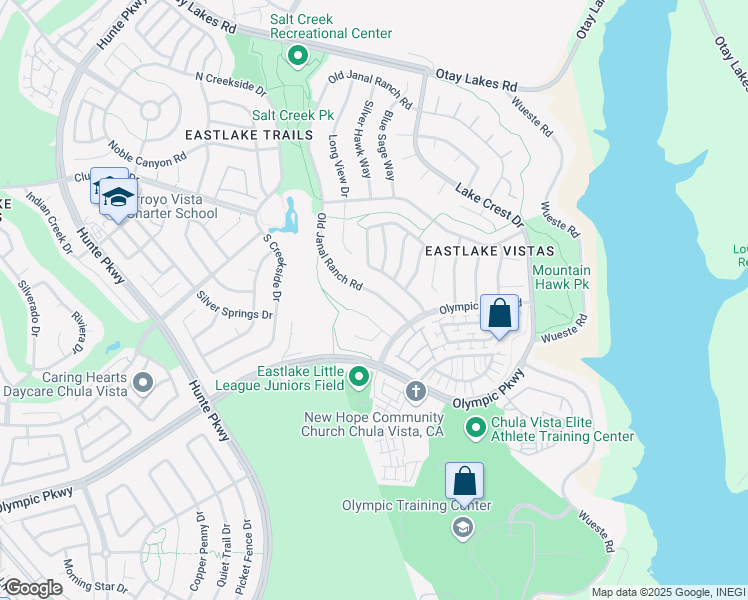 map of restaurants, bars, coffee shops, grocery stores, and more near 1454 Old Janal Ranch Road in Chula Vista