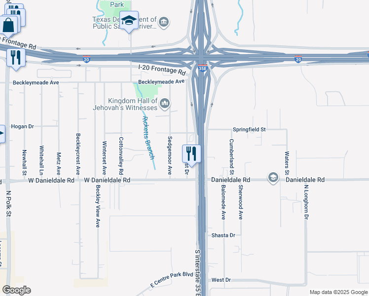 map of restaurants, bars, coffee shops, grocery stores, and more near 9229 Bluecrest Drive in Dallas