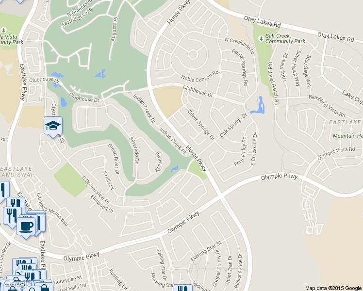 map of restaurants, bars, coffee shops, grocery stores, and more near 1375 Indian Creek Place in Chula Vista