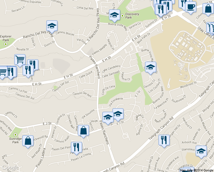 map of restaurants, bars, coffee shops, grocery stores, and more near 1219 Corte De Cera in Chula Vista