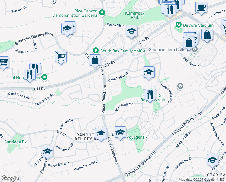 map of restaurants, bars, coffee shops, grocery stores, and more near 1219 Corte De Cera in Chula Vista
