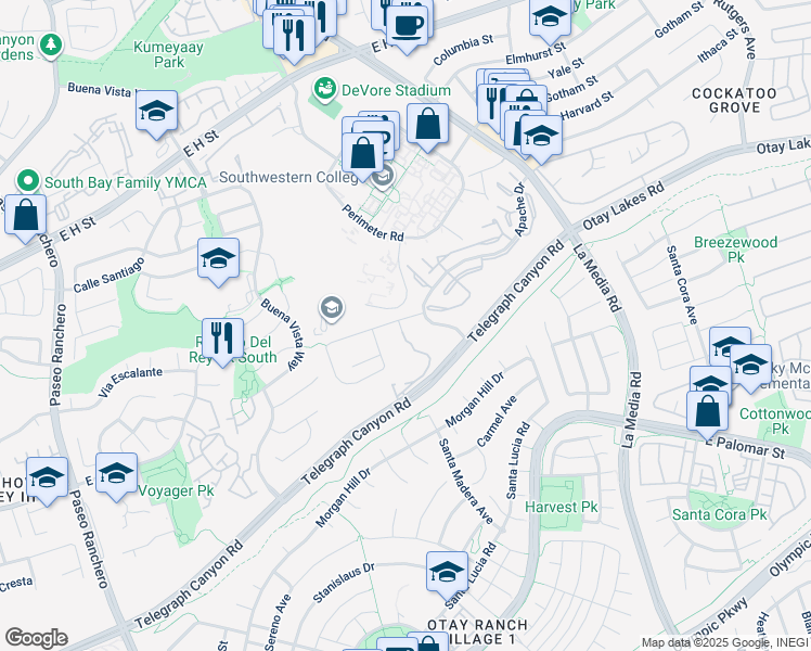 map of restaurants, bars, coffee shops, grocery stores, and more near 1045 Shepherds Knoll Place in Chula Vista
