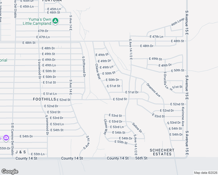 map of restaurants, bars, coffee shops, grocery stores, and more near 14313 East 51st Street in Yuma