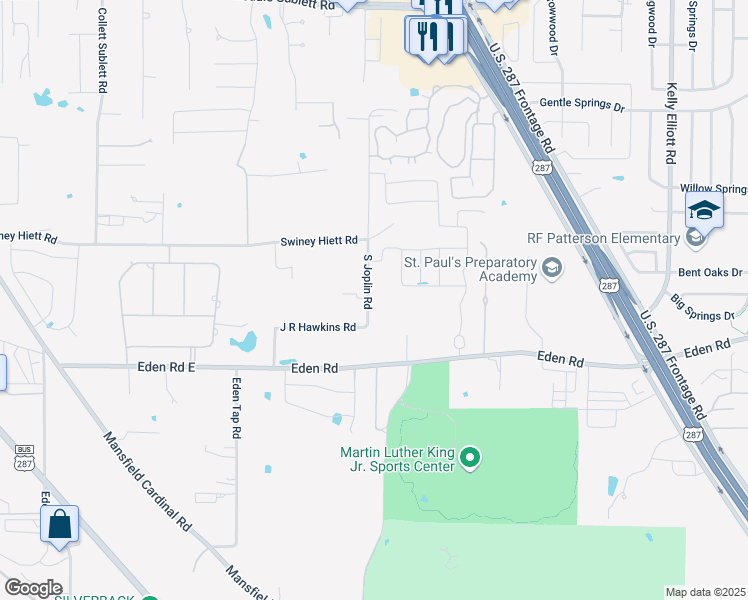 map of restaurants, bars, coffee shops, grocery stores, and more near 6815 Joplin Road in Kennedale