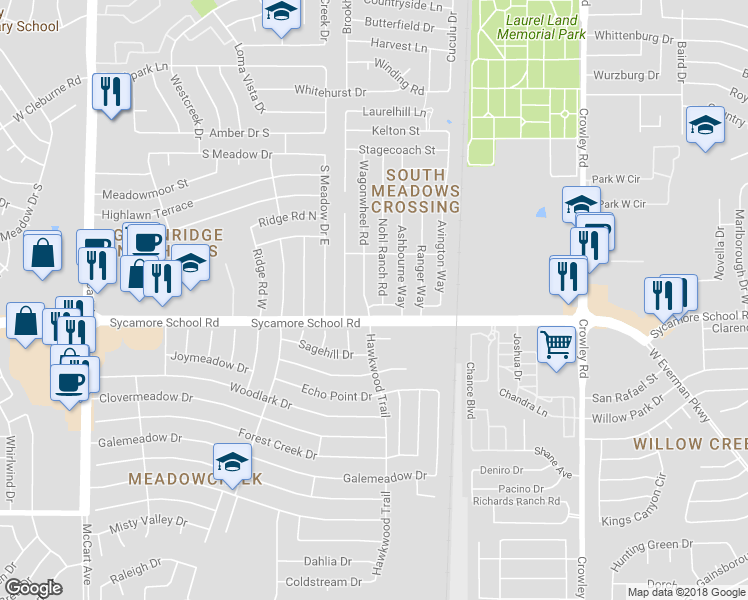map of restaurants, bars, coffee shops, grocery stores, and more near 2420 Camden Street in Fort Worth