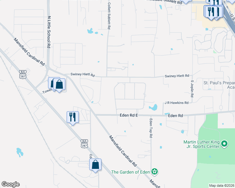 map of restaurants, bars, coffee shops, grocery stores, and more near 1046 Fox Wood Drive in Kennedale