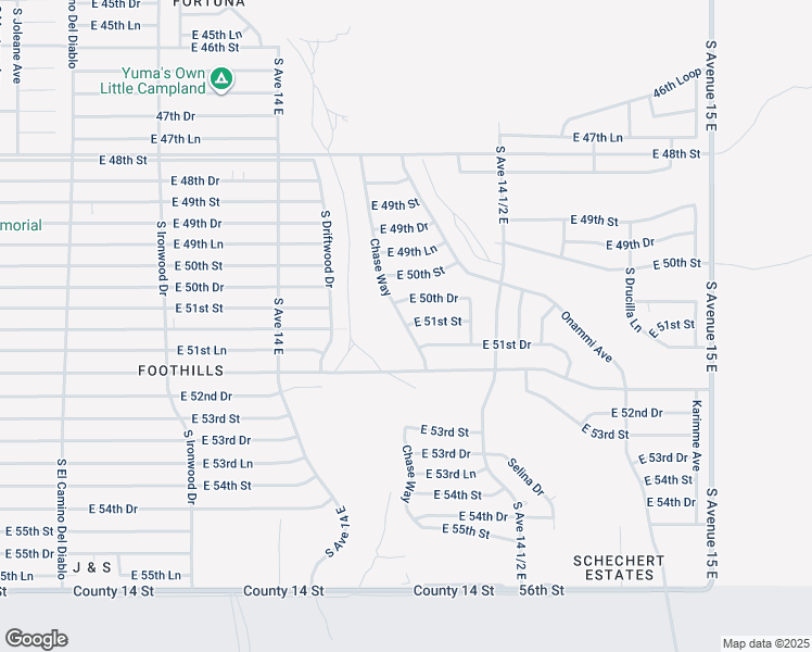 map of restaurants, bars, coffee shops, grocery stores, and more near Chase Way in Yuma