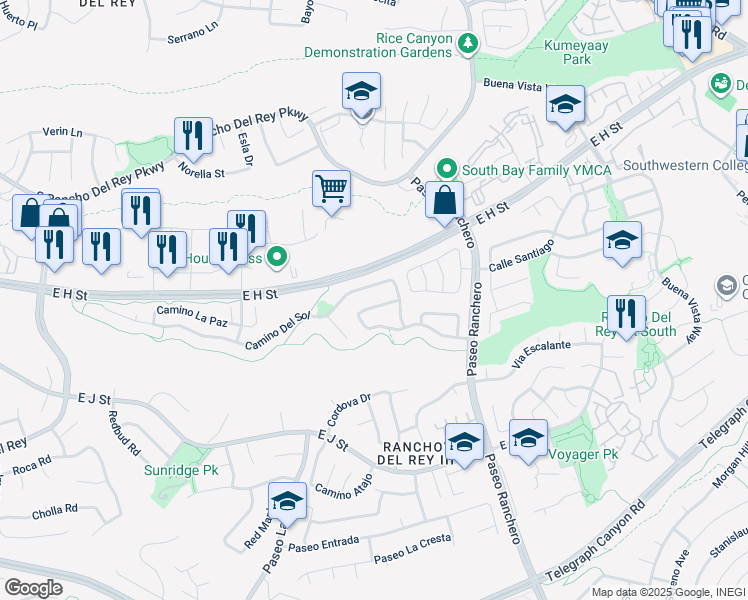 map of restaurants, bars, coffee shops, grocery stores, and more near 1071 Calle Del Amor in Chula Vista