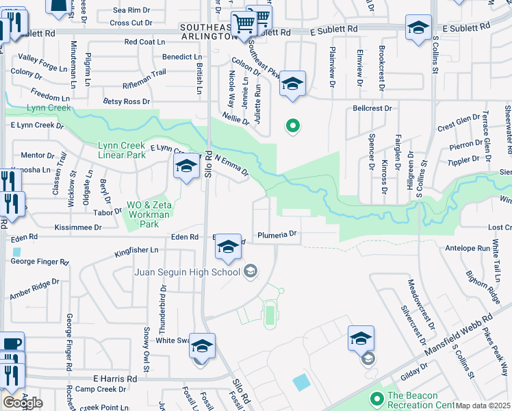 map of restaurants, bars, coffee shops, grocery stores, and more near 800 Buttercup Lane in Arlington