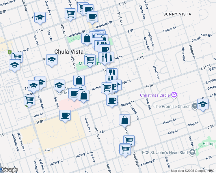 map of restaurants, bars, coffee shops, grocery stores, and more near 466 3rd Avenue in Chula Vista