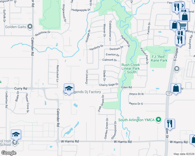 map of restaurants, bars, coffee shops, grocery stores, and more near 2501 Morningstar Lane in Arlington