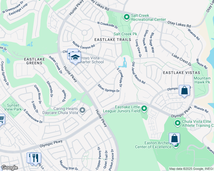map of restaurants, bars, coffee shops, grocery stores, and more near 1402 Granite Springs Drive in Chula Vista