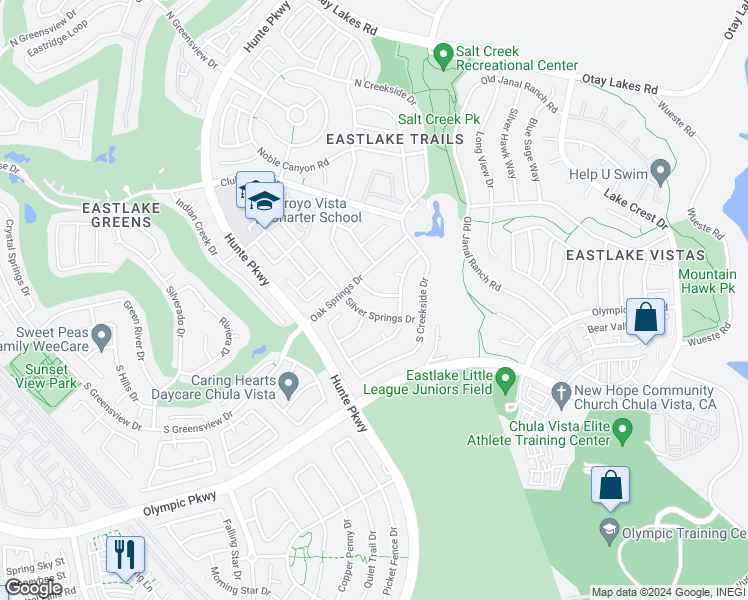 map of restaurants, bars, coffee shops, grocery stores, and more near 1394 Granite Springs Drive in Chula Vista