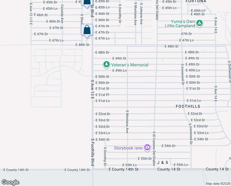 map of restaurants, bars, coffee shops, grocery stores, and more near 13247 East 51st Place in Yuma