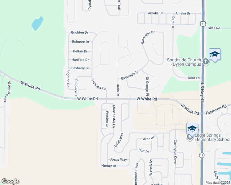 map of restaurants, bars, coffee shops, grocery stores, and more near 179 White Road in Byron