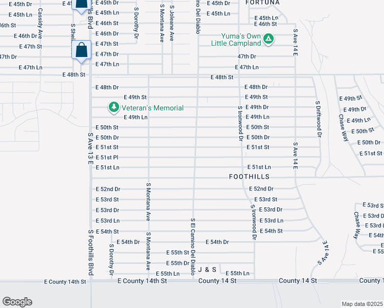 map of restaurants, bars, coffee shops, grocery stores, and more near 13467 East 51st Place in Yuma
