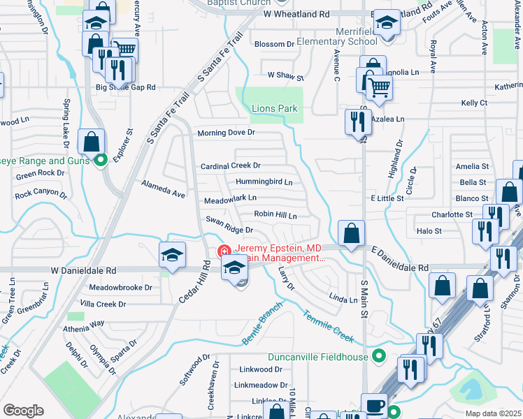 map of restaurants, bars, coffee shops, grocery stores, and more near in Duncanville