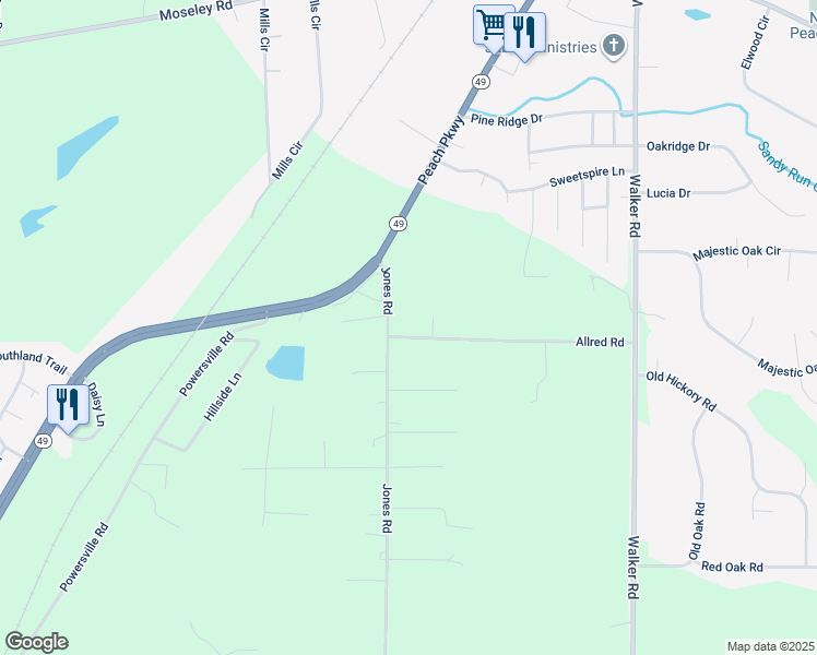 map of restaurants, bars, coffee shops, grocery stores, and more near 51 Allred Road in Byron