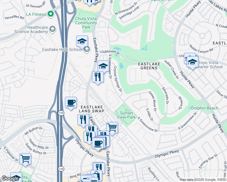 map of restaurants, bars, coffee shops, grocery stores, and more near 1253 Boca Raton Drive in Chula Vista