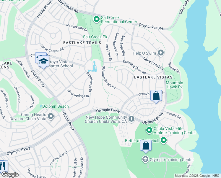 map of restaurants, bars, coffee shops, grocery stores, and more near 1443 Lost Creek Road in Chula Vista