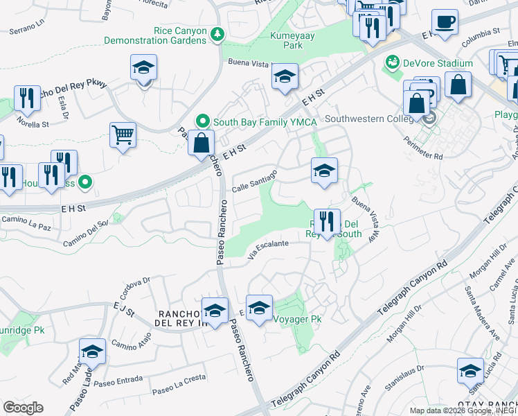 map of restaurants, bars, coffee shops, grocery stores, and more near 1219 Corte De Cera in Chula Vista