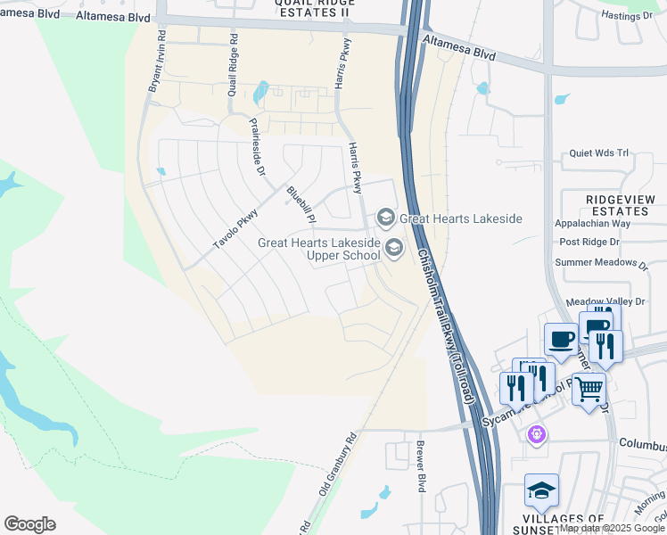 map of restaurants, bars, coffee shops, grocery stores, and more near 6701 Altamesa Boulevard in Benbrook