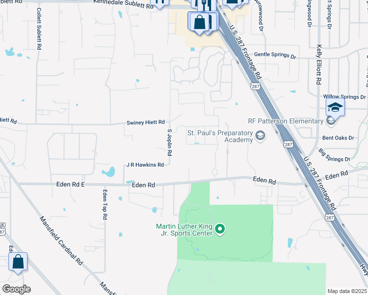 map of restaurants, bars, coffee shops, grocery stores, and more near 6815 Joplin Road in Kennedale