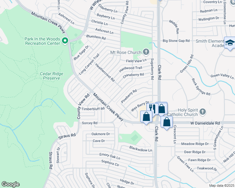 map of restaurants, bars, coffee shops, grocery stores, and more near 9410 Timberbluff Road in Dallas