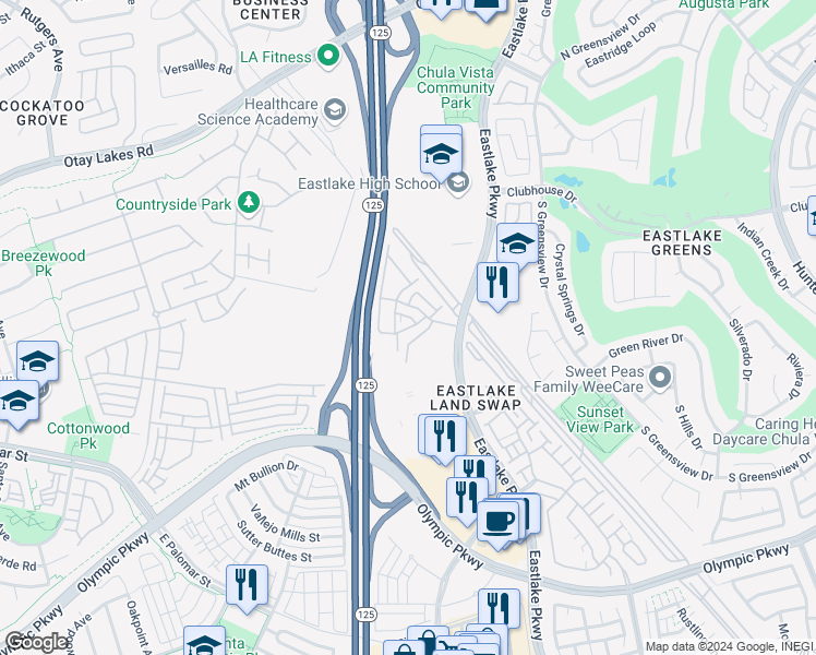 map of restaurants, bars, coffee shops, grocery stores, and more near 2026 Azure Cove in Chula Vista