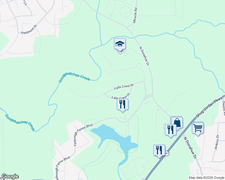 map of restaurants, bars, coffee shops, grocery stores, and more near 1255 Falls Crest Drive in Auburn