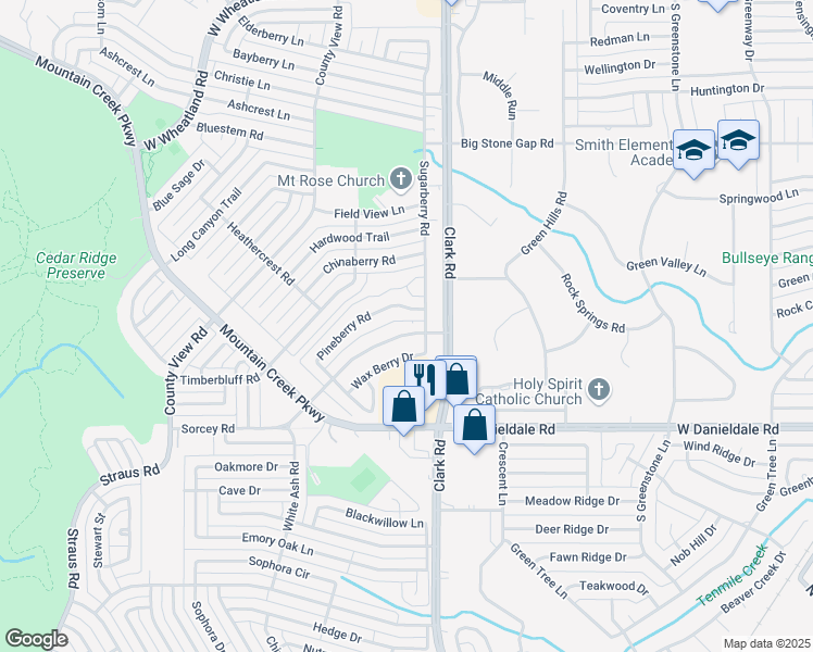 map of restaurants, bars, coffee shops, grocery stores, and more near 7040 Sorcey Road in Dallas