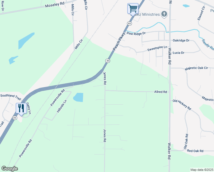 map of restaurants, bars, coffee shops, grocery stores, and more near 51 Allred Road in Byron
