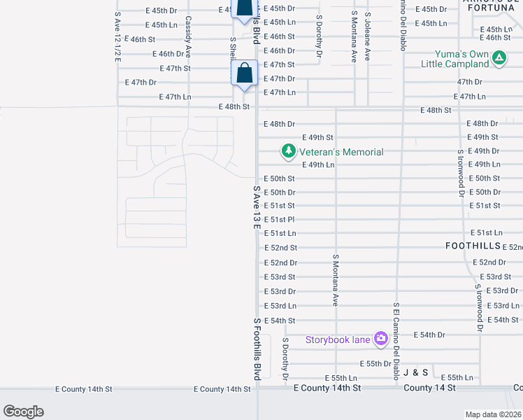 map of restaurants, bars, coffee shops, grocery stores, and more near 13001-13127 51st Place in Yuma