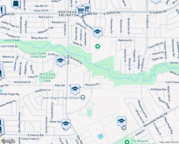 map of restaurants, bars, coffee shops, grocery stores, and more near 6710 Waterlilly Drive in Arlington