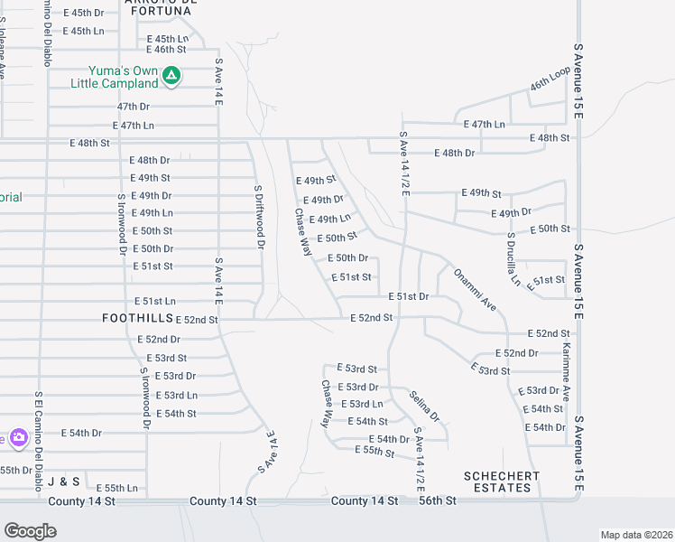 map of restaurants, bars, coffee shops, grocery stores, and more near 14313 East 51st Street in Yuma