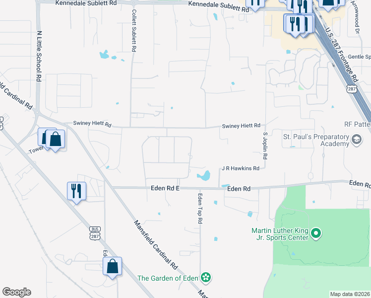 map of restaurants, bars, coffee shops, grocery stores, and more near 1042 Falcon Creek Drive in Kennedale