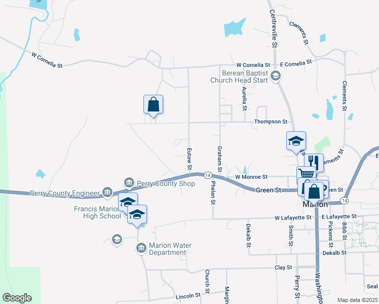 map of restaurants, bars, coffee shops, grocery stores, and more near Eutaw Street in Marion