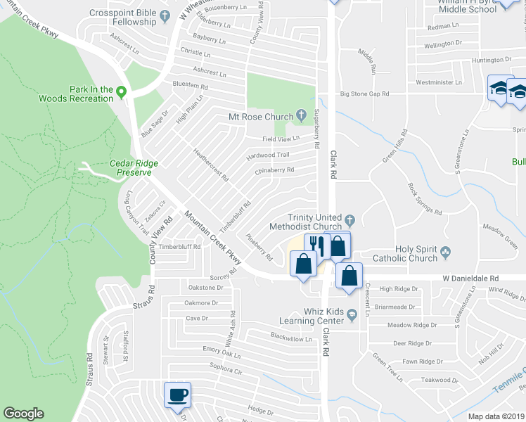 map of restaurants, bars, coffee shops, grocery stores, and more near 7113 Sorcey Road in Dallas