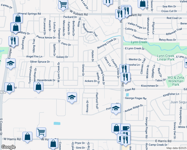 map of restaurants, bars, coffee shops, grocery stores, and more near 811 Ackers Drive in Arlington