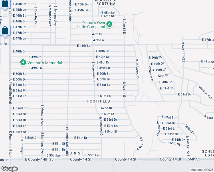 map of restaurants, bars, coffee shops, grocery stores, and more near 13839 East 51st Street in Yuma