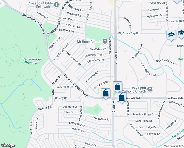 map of restaurants, bars, coffee shops, grocery stores, and more near 7205 Pineberry Road in Dallas